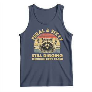 60th Birthday Raccoon Tank Top Feral And Sixty Still Digging Through Life's Trash Est 1966 TS11 Navy Print Your Wear