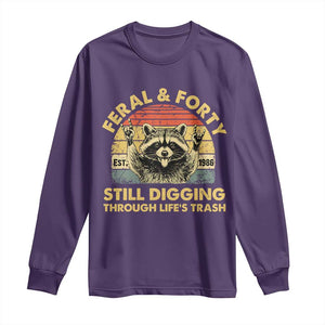 40th Birthday Raccoon Long Sleeve Shirt Feral And Forty Still Digging Through Life's Trash Est 1986 TS11 Purple Print Your Wear