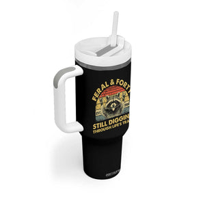 40th Birthday Raccoon Tumbler With Handle Feral And Forty Still Digging Through Life's Trash Est 1986 TS11 Print Your Wear