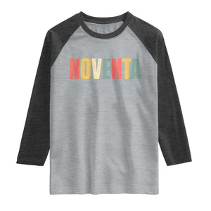 90th Birthday Noventa Raglan Shirt Spanish Mexican 90 Years Old Bday TS11 Heather Gray Heather Charcoal Print Your Wear