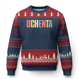 80th Birthday Ochenta Ugly Christmas Sweater Spanish Mexican 80 Years Old Bday TS11 Navy Red Print Your Wear