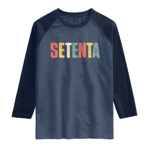 70th Birthday Setenta Raglan Shirt Spanish Mexican 70 Years Old Bday TS11 Heather Denim Navy Print Your Wear