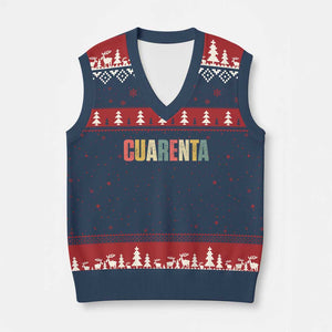 40th Birthday Cuarenta V-Neck Knit Sweater Vest Spanish Mexican 40 Years Old Bday TS11 Navy Red Print Your Wear