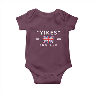 Funny Yikes England 1776 Baby Onesie 4th Of July USA Union Jack Flag TS11 Maroon Print Your Wear