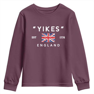 Funny Yikes England 1776 Youth Sweatshirt 4th Of July USA Union Jack Flag TS11 Maroon Print Your Wear