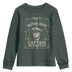 Funny Trump Boat Captain Youth Sweatshirt Motor Boat Captain Motor Boatin SOB TS11 Dark Forest Green Print Your Wear
