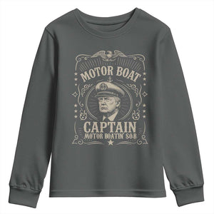 Funny Trump Boat Captain Youth Sweatshirt Motor Boat Captain Motor Boatin SOB TS11 Dark Heather Print Your Wear