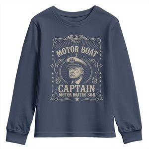Funny Trump Boat Captain Youth Sweatshirt Motor Boat Captain Motor Boatin SOB TS11 Navy Print Your Wear