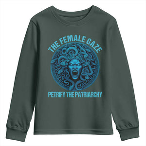 The Female Gaze Petrify The Patriarchy Youth Sweatshirt Medusa Feminist TS11 Dark Forest Green Print Your Wear