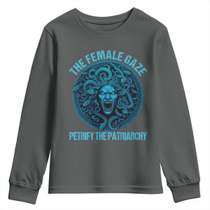 The Female Gaze Petrify The Patriarchy Youth Sweatshirt Medusa Feminist TS11 Dark Heather Print Your Wear