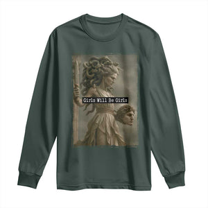 Girls Will Be Girls Medusa Feminist Long Sleeve Shirt Women's Right TS11 Dark Forest Green Print Your Wear