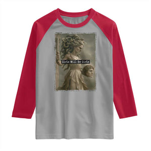 Girls Will Be Girls Medusa Feminist Raglan Shirt Women's Right TS11 Sport Gray Red Print Your Wear