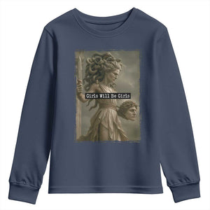 Girls Will Be Girls Medusa Feminist Youth Sweatshirt Women's Right TS11 Navy Print Your Wear