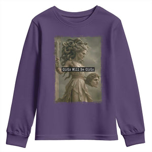 Girls Will Be Girls Medusa Feminist Youth Sweatshirt Women's Right TS11 Purple Print Your Wear