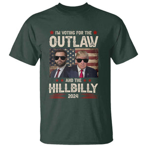 Trump Vance 2024 T Shirt I'm Voting For The Outlaw And The Hillbilly US Flag TS11 Dark Forest Green Print Your Wear