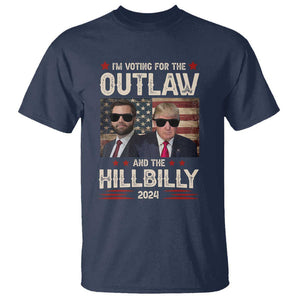 Trump Vance 2024 T Shirt I'm Voting For The Outlaw And The Hillbilly US Flag TS11 Navy Print Your Wear