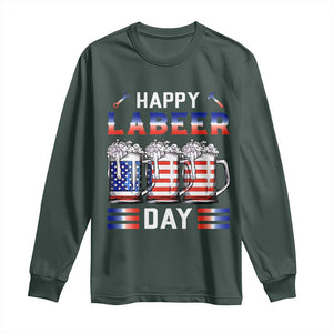 Funny Labor Day Drinking Long Sleeve Shirt Labeer Day American Flag Beer Mug TS11 Dark Forest Green Print Your Wear