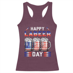 Funny Labor Day Drinking Racerback Tank Top Labeer Day American Flag Beer Mug TS11 Maroon Print Your Wear
