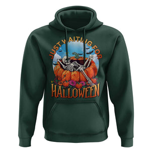 Just Waiting For Halloween Hoodie Spooky Skeleton Pumpkin Summer Vibes TS11 Dark Forest Green Print Your Wear