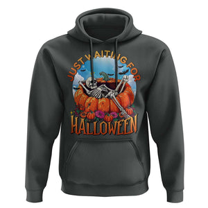 Just Waiting For Halloween Hoodie Spooky Skeleton Pumpkin Summer Vibes TS11 Dark Heather Print Your Wear