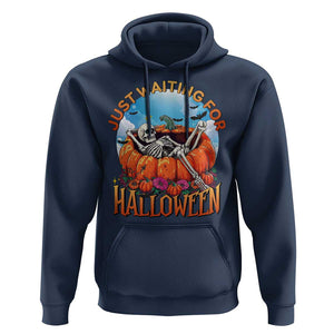 Just Waiting For Halloween Hoodie Spooky Skeleton Pumpkin Summer Vibes TS11 Navy Print Your Wear