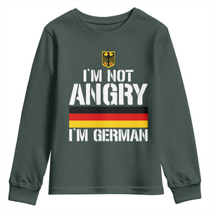 Funny I Am Not Angry I Am German Youth Sweatshirt Germany Flag German American TS11 Dark Forest Green Print Your Wear