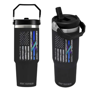 Police Suicide Prevention Awareness American Flag Ribbon Support Flip Straw Tumbler