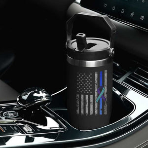Police Suicide Prevention Awareness American Flag Ribbon Support Flip Straw Tumbler