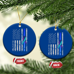Police Suicide Prevention Awareness American Flag Ribbon Support Ceramic Ornament