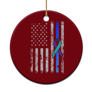Police Suicide Prevention Awareness American Flag Ribbon Support Ceramic Ornament