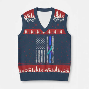 Police Suicide Prevention Awareness American Flag Ribbon Support V-Neck Knit Sweater Vest