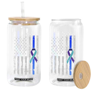 Police Suicide Prevention Awareness American Flag Ribbon Support Glass Can