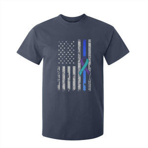Police Suicide Prevention Awareness American Flag Ribbon Support T Shirt For Kid