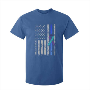 Police Suicide Prevention Awareness American Flag Ribbon Support T Shirt For Kid