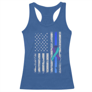 Police Suicide Prevention Awareness American Flag Ribbon Support Racerback Tank Top