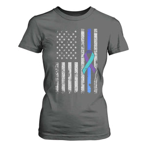 Police Suicide Prevention Awareness American Flag Ribbon Support T Shirt For Women