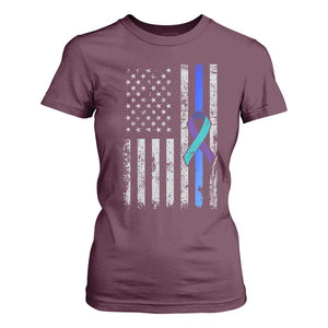 Police Suicide Prevention Awareness American Flag Ribbon Support T Shirt For Women