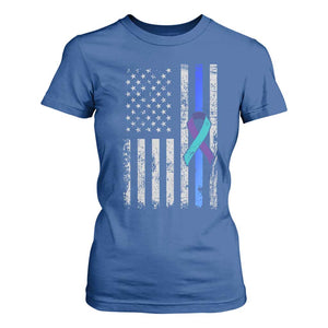 Police Suicide Prevention Awareness American Flag Ribbon Support T Shirt For Women