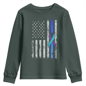 Police Suicide Prevention Awareness American Flag Ribbon Support Youth Sweatshirt