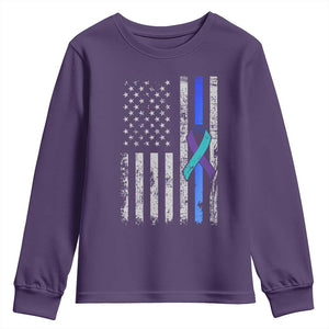 Police Suicide Prevention Awareness American Flag Ribbon Support Youth Sweatshirt