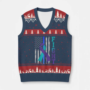 Fight Police Suicide Prevention Awareness American Flag Ribbon Support V-Neck Knit Sweater Vest