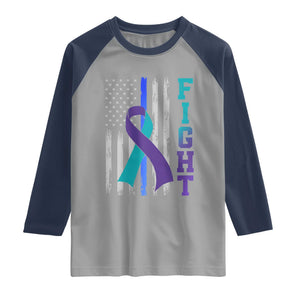 Fight Police Suicide Prevention Awareness American Flag Ribbon Support Raglan Shirt
