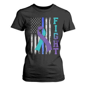 Fight Police Suicide Prevention Awareness American Flag Ribbon Support T Shirt For Women