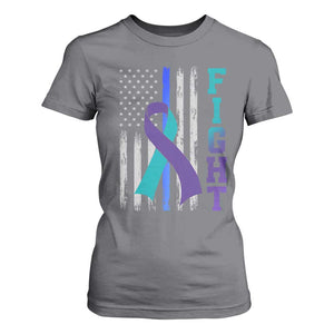 Fight Police Suicide Prevention Awareness American Flag Ribbon Support T Shirt For Women