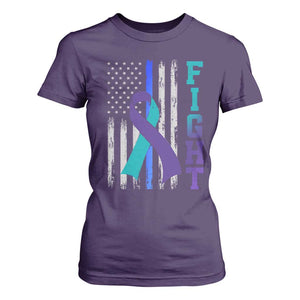 Fight Police Suicide Prevention Awareness American Flag Ribbon Support T Shirt For Women
