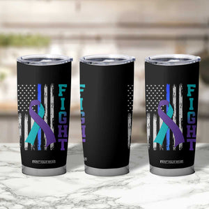 Fight Police Suicide Prevention Awareness American Flag Ribbon Support Tumbler Cup