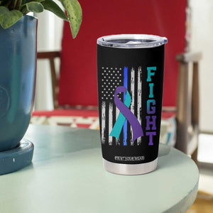 Fight Police Suicide Prevention Awareness American Flag Ribbon Support Tumbler Cup