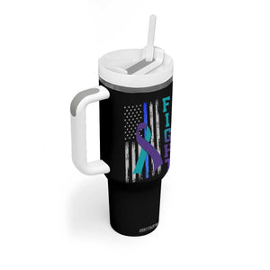 Fight Police Suicide Prevention Awareness American Flag Ribbon Support Tumbler With Handle