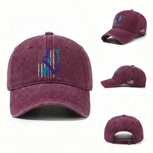 Fight Police Suicide Prevention Awareness American Flag Ribbon Support Washed Cotton Baseball Cap