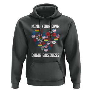 Harris Walz 2024 Hoodie Mind Your Own Damn Business Unity LGBT American Flag TS11 Dark Heather Print Your Wear